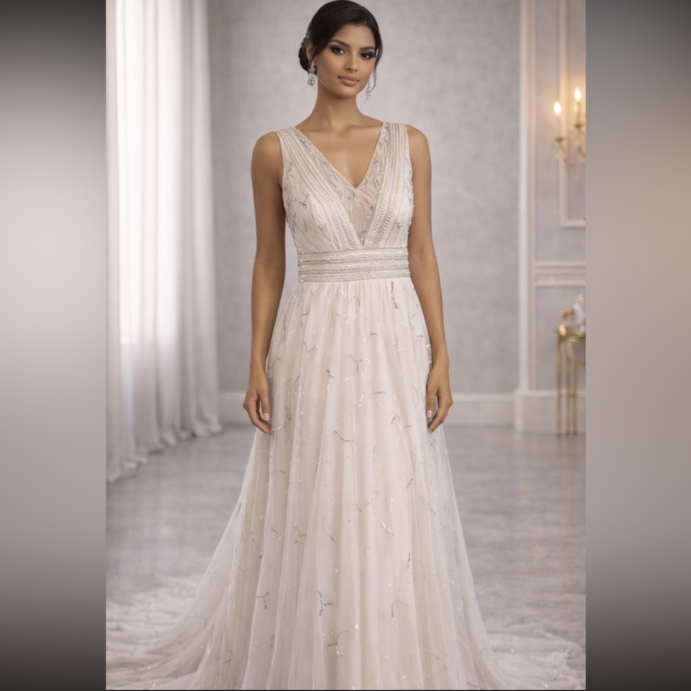 Brand new Adrianna papell wedding beaded sleeveless long gown